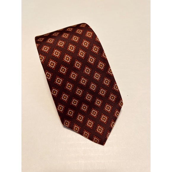 VTG Paco Rabanne Brown Diamond Geometric‎ Pattern Silk Neck Tie Made in Italy - Picture 5 of 5